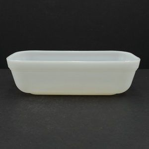 Fire King Oven Ware White Milk Glass Loaf Pan Casserole Refrigerator Dish